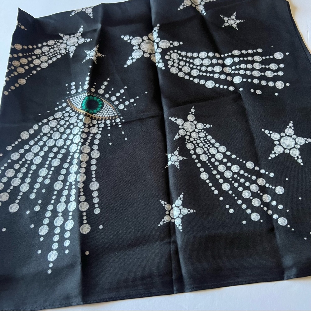 KURT GEIGER EVIL EYE SHOOTING STAR SQUARE SILK SCARF BLACK NWT